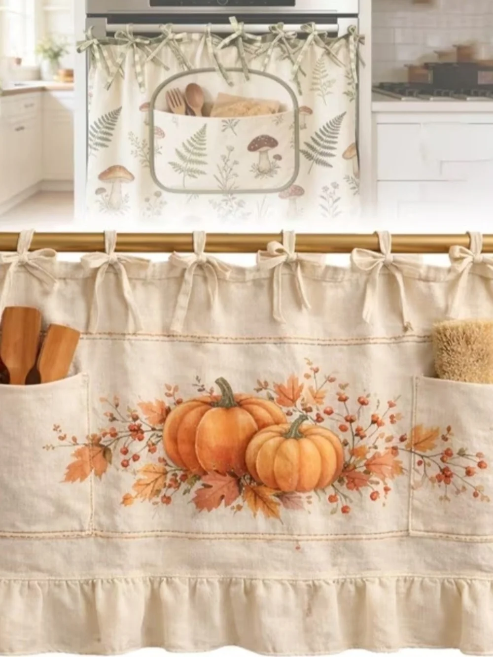 Autumn Harvest Pumpkin Kitchen Oven Towel Skirt With Pockets